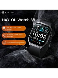 Haylou 1入組 S8智能手錶 1.96吋amoled曲面屏智慧手錶,可通話ai語音助手男款智慧手錶