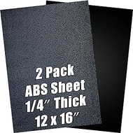 ABS Plastic Sheet 1/4 Inch Thick 12" x 16" (2-Pack)，Black Rigid Moldable Panel with Different Surfaces (Textured Front &amp; Smooth Back) for Structural Parts, Project Enclosures, and DIY Home Decor, etc.