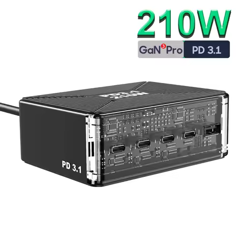 210W USB C Charger, GaN PD3.1 140W 100W PPS Fast Charging Station Type-C Laptop Power Adapter for Ma