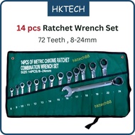 14pcs 72 Teeth Double Ratchet Wrenches Ratchet Spanner CRV Chrome Vanadium