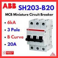 ABB MCB SH203-B20 6kA B Curve 20A 3Pole Miniature Circuit Breaker