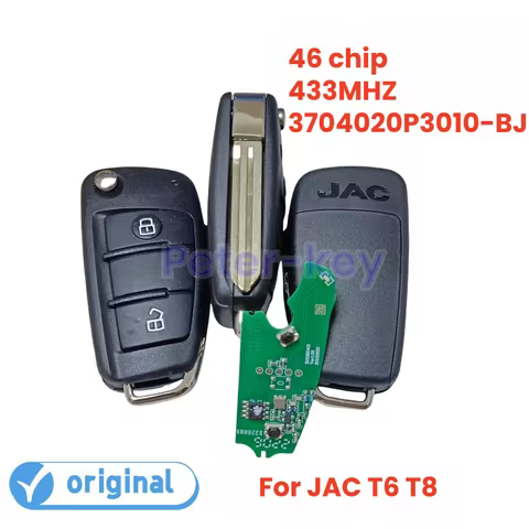 Peter-key Original 2 Button 46 chip 433MHZ flip remote key 3704020P3010-BJ For JAC T6 T8