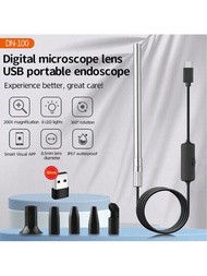 1入組10x-200x可攜式數字usb/type-c顯微鏡檢測放大鏡,ip67防水相機內置8個led燈,適用於android和pc