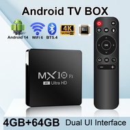 MX10 F1 Android 14.0 TV Box with Dual Band WiFi High Quality 4K 4GB RAM 64GB Storage Smart Android T