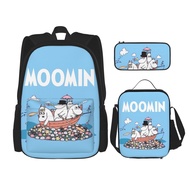 Moomin ชุดชุดกระเป๋าสะพาย3ชิ้นพร้อมกระเป๋าหนังสือไปโรงเรียนกล่องข้าวกลางวันกล่องดินสอสำหรับเด็กชายแล