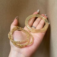 Pass set Citrine - yellow t.a: Citrine ni ring 52.8mm, chain wrapped with 3 golden hair rosettes and