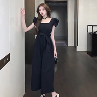 Fashion Simple Lotus Leaf Celebrity Classy Slimmer Look Jumpsuit Women Retro Loose Korean Wide Leg Pants