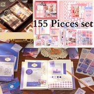 Journal Gift Set Vintage Aesthetic Scrapbook Kit 155 Pieces 手账本 A6 Notebook DIY Material Paper Stick