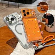 【With Lanyard】Luxury AcrylicTransparent Magnetic Wireless Charging Phone Case Compatible for IPhone 