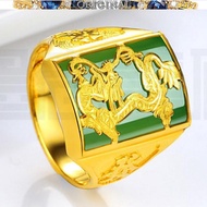 916 real gold inlaid jade dragon pattern zodiac opening with gem agate ring ring 916 gold male ring jewelry in stock