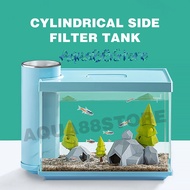 YEE Mini Aquarium Glass NYZ Cylindrical Side Filter Complete Set Mini Aquarium Fish Tank ( 35 x 17 x 22 cm )