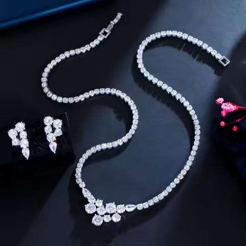 CWWZircons Trendy Round Cubic Zirconia Wedding Party Women Costume Jewelry Sets White Gold Color Bri
