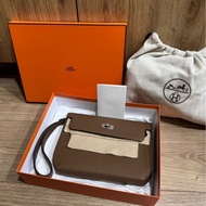 Hermes Kelly Depeches 銀釦 手拿包(大象灰)