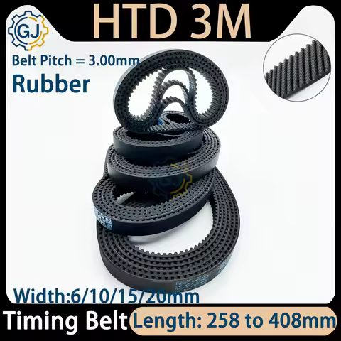 HTD 3M Timing Belt Length 258mm to 408mm 3M Belt Width 6/10/15/20mm Synchronous Belt 3M Closed Loop 