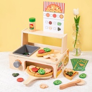 Pizza Kitchen Cooking Oven Game Simulation Scene Wooden Pretend Play Toy Cutting Fun Pizza Stove 0O4