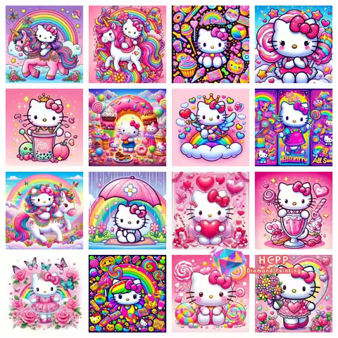 2026 New Hello Kitty Colorful Cute Cartoon Diamond Painting Kit Square Round Diamond 5D DIY Mosaic H
