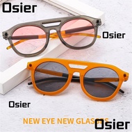 OSIER Pilot Round Sunglasses, Punk Luxury Orange Shades, Retro Fashion Double Bridge 70s Glasses for