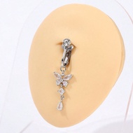 1pc Funky Copper Rhinestone Butterfly Decor Navel Belly Ring For Women For Daily Life