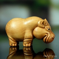 Ornaments Wenwan Elephant Car Boxwood Home Wooden Rhino Crafts Handle Pieces Carving Hippo Sambo Afr