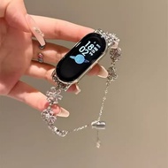 Exquisite Rhinestone Daisy Metal Chain Strap For Xiaomi NFC 10 9 8 Pro 7 6 5  Adjustable Stretch Cha