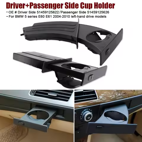 2Pcs Car L&R Center Console Cup Holder For BMW 5 Series E60 E61 2004-2010 51459125622 51459125626 In