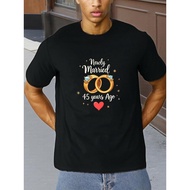 Regular Size MenS 45th Wedding Anniversary T-Shirt - Black Casual Short Sleeve with Interlocking Rin