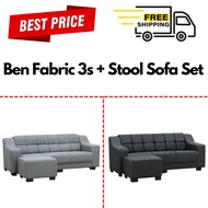 OL HOME Ben 3 Seater Fabric Sofa with Ottoman Light Grey And Grey Black