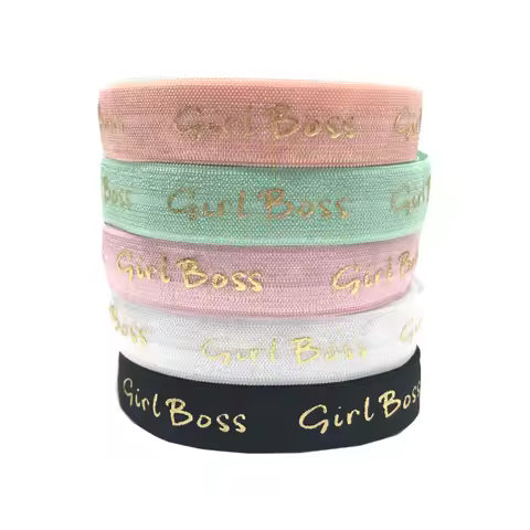 5/8 10yard Gold Girl Boss Fold Over Elastic FOE Webbing DIY Handmade Clothing Accessories, Headwear 