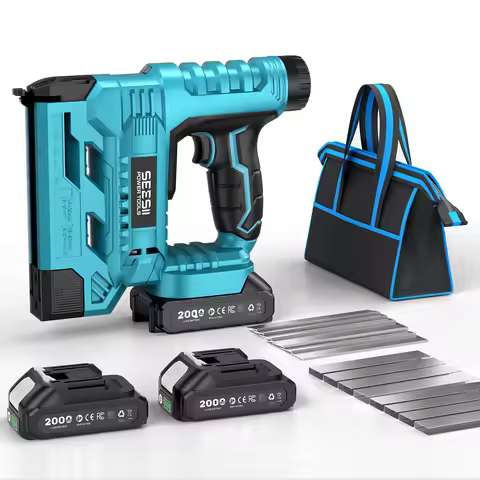 SEESII Electric Nail Gun Cordless 2 In1 18 Gauge Stapler Framing Nailer Tacker Woodworking Furniture