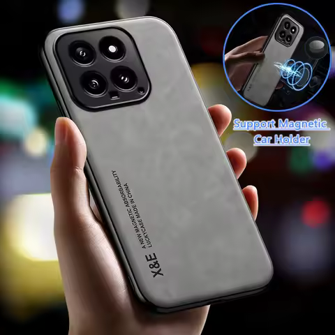 For Xiaomi 14 Case Built in Metal Plate Leather Car Magnetic Holder Phone Case For Xiaomi Mi14 Mi 14