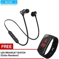 COD Kingdo Magnetic Running Xt11 Sports Wireless Bluetooth Headset Sa Libreng Relos Ng LED