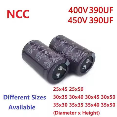 2Pcs/Lot NCC 390uF 400V 390uF 450V 400v390uf 450V390UF 25x45/50 30X35/40/45/50 35X30/35/40/50 Snap-i