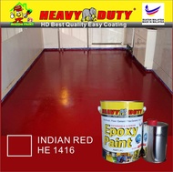 INDIAN RED HE1416 ( 5L ) HEAVY DUTY EPOXY BRAND Two Pack Epoxy Floor Paint - 4 Liter Paint + 1 Liter hardener
