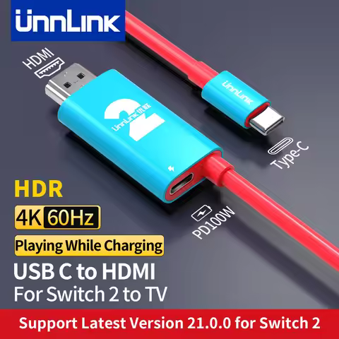 Unnlink 4K 60Hz Video Cable for Switch 2 Screen Mirroring Cable 2K 120Hz USB C to HDMI + PD 100W Pro