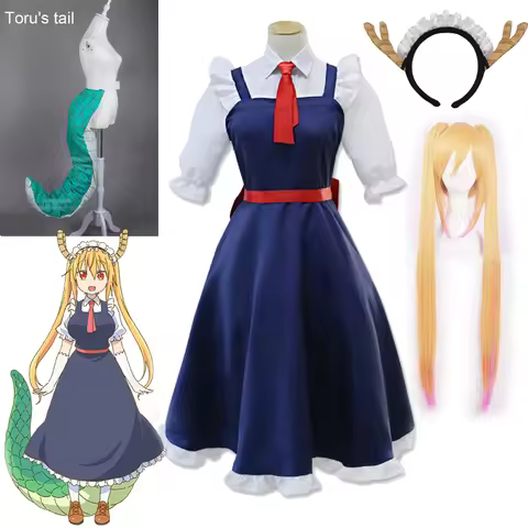 Anime Toru Cosplay Costume Miss Kobayashi's Dragon Maid Toru Wig and Dress Dragon Tail Accessories H