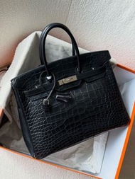 Hermès birkin35鱷魚皮手袋 黑色 銀扣