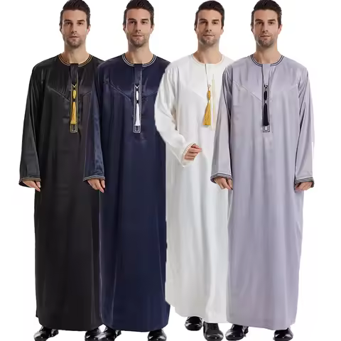 New Islamic Muslim Men Clothing Loose Jubba Thobe Abaya Front Zipper Musulmane Homme Caftan Maxi Rob