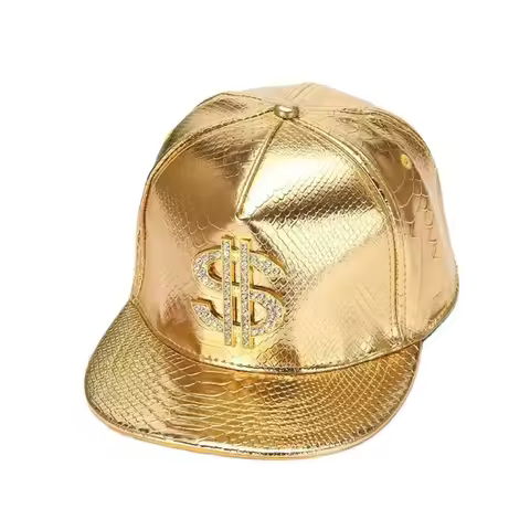 Cool Dollar Style Baseball Caps Fashion Adjustable Hip-hop Hats Flat Brim PU Leather Snapback Hats S