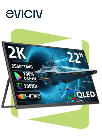 EVICIV 22" 2K Portable Monitor 2560*1440P 100%DCI-P3 QLED External Screen For Loptop Phone With HDMI