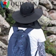 QUILLAN Man Sun Hat, Cotton Neckline Mask Sunscrean Bucket Hat, Foldable Face Mask Mesh Wide Brim Summer Cover Face Cap Hiking