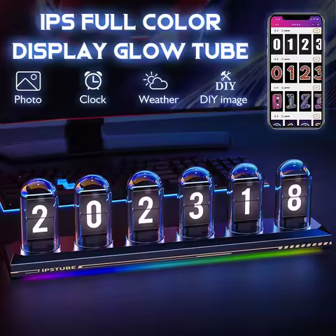 RGB Glow Tube Clock DIY IPS Color Screen Clocks Glow Analog Clock Electronic Nightlights Silent Led 