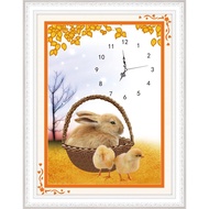 3D Cross Embroidery Painting of Rabbit and Chick Clock A991 (CUSTOMER'S DIY) Size: 37X48CM