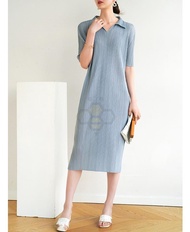 ◎▲ Aiden001 Average Size Pleated Lady Style Commuting Mid-Length Polo Collar A-Line Dress 2127