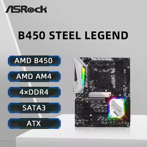 Placa base ASRock B450 STEEL LEGEND compatible con Ryzen 5 5600 5600G R7 5700X3D 5800X CPU 4xDDR4 12