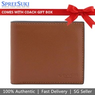 Coach Men Men Wallet In Gift Box Compact Id Wallet In Sport Calf Leather Saddle Brown # F74991