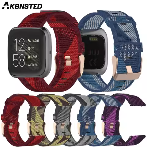 AKBNSTED 22MM Camouflage Nylon Canvas Watch Strap For Fitbit Versa/Versa 2/Versa Lite/Blaze Smart Wa