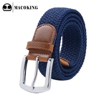 Macoking Men Woven Belt Metal Pin Buckle Elastic Male Belt Military Tactical Belt for Men