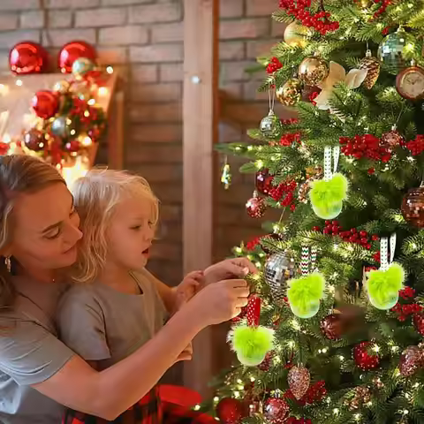 Christmas Tree Decoration Balls Set Of 4 Furry Ball Tabletop Ornaments Decorative Ball Tree Keepsake