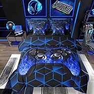Game Consoles 7 Piece Comforter Set Full Bed in a Bag,Neon Geometric Bedding Set,3D Geometric Gamer 