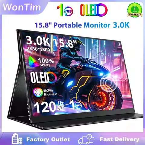 15.8" 3.0K OLED Non-Touch Portable Monitor 100% DCI-P3 Display 1MS Eye Care PC 120hz For Laptop Mac 